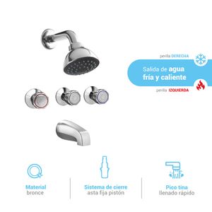 Mezcladora para ducha tina vallarta con salida barú cromado Italgrif