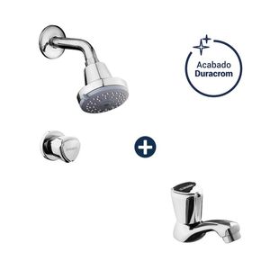 Combo llave ducha con salida + llave lavatorio aquarius vainsa