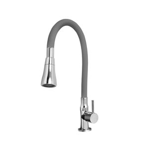 Llave de lavadero al mueble colección Bali con pico flexible manguera gris