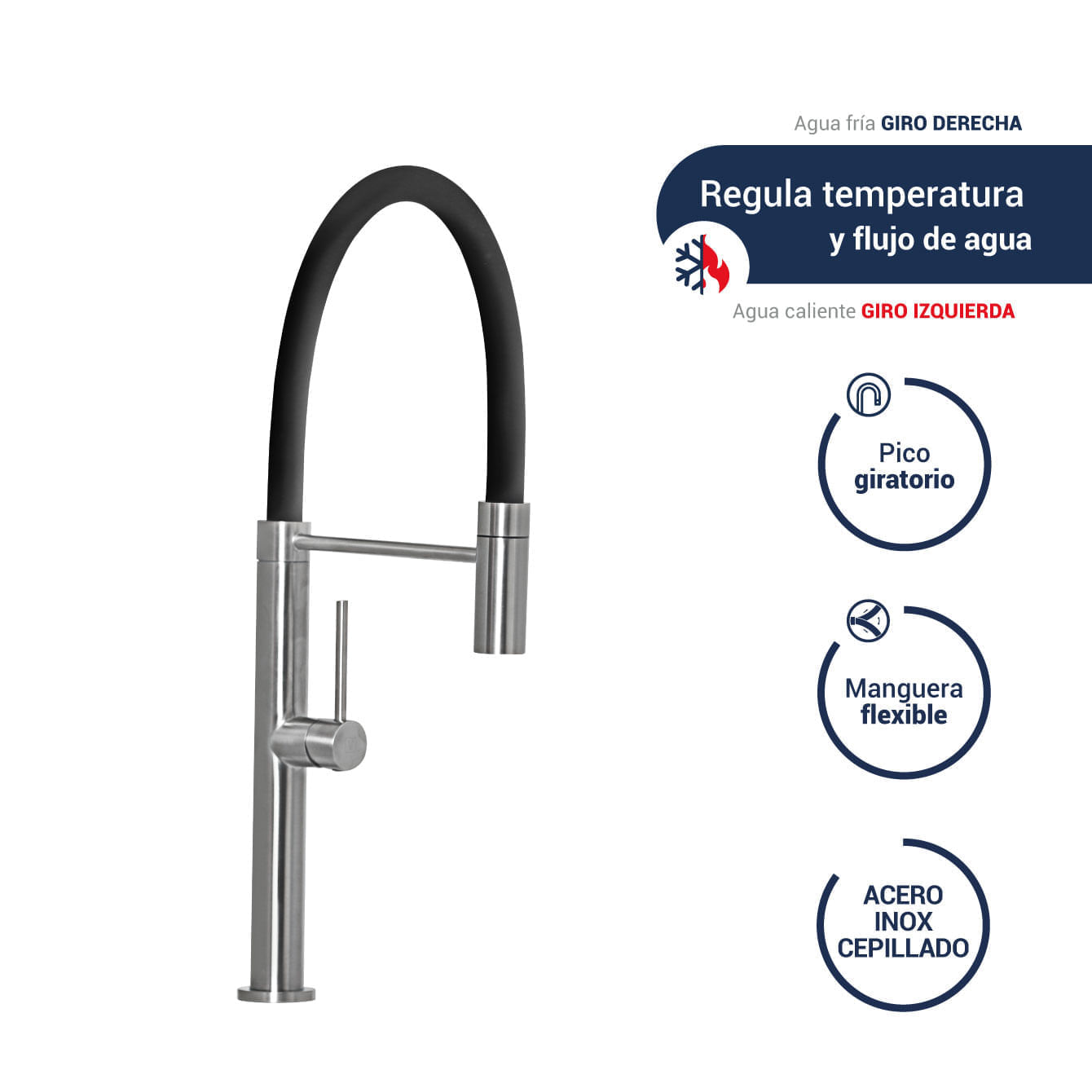 Monocomando bar para lavadero Inox V C/P Flex Negro Vainsa - Main Image