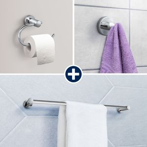 Combo Accesorios 3 piezas Klass Toallero Barra, Perchero y Papelera Vainsa.