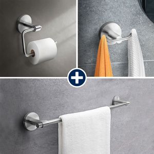 Combo Vainsa Accesorios Inox 3 Piezas: Perchero, Papelera y Toallero de barra.