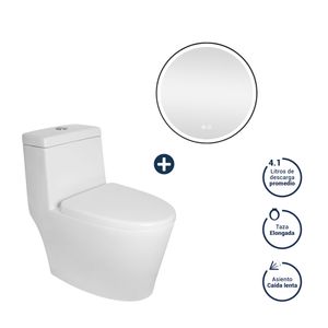 Combo Inodoro One Piece Glamour Comercial + Espejo Mallorca con anti empañamiento VAINSA