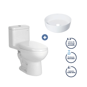 Combo Inodoro One Piece Bali Comercial + Bowl para baños Manhattan Blanco